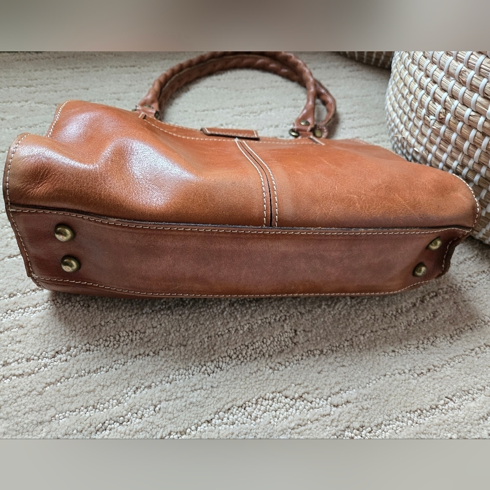 Patricia Nash Rienzo Satchel Handbag Full Grain Cognac Leather Vintage Style - Picture 14 of 16